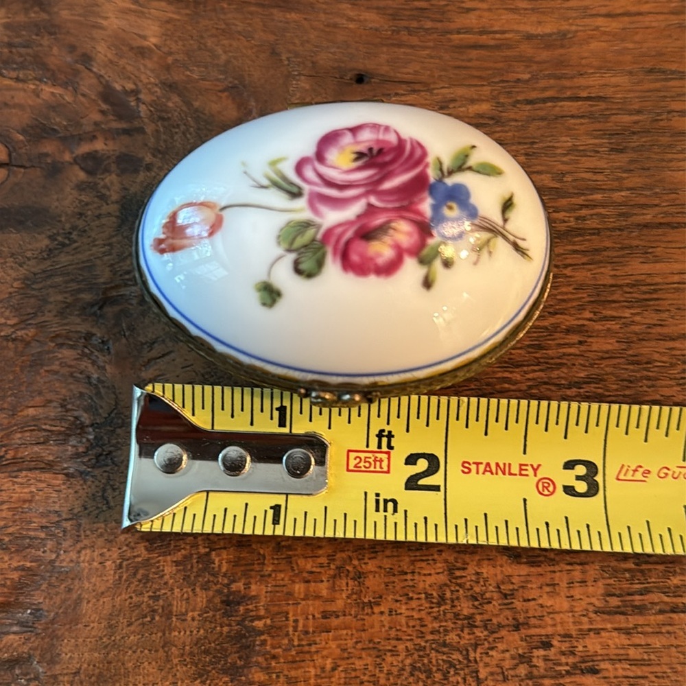 Limoges France Floral Porcelain Hinged Egg Shaped Trinket Box - Picture 8 of 13
